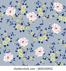 seamless vector flower pattern on grey background
