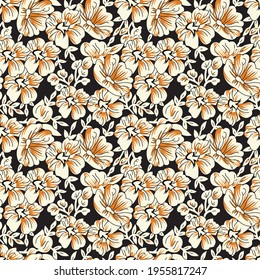seamless vector flower pattern on black background