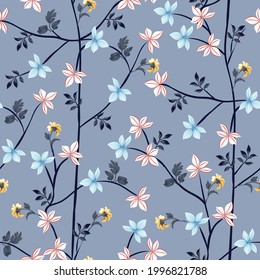 seamless vector flower Pattern on grey background