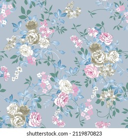 seamless vector flower pattern on grey background