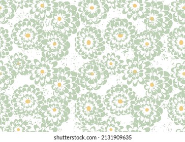 Seamless vector flower Pattern on white Background. big green textured flowers. Floral seamless pattern. Small cute simple spring flowers.