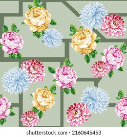 seamless vector flower Pattern on green background