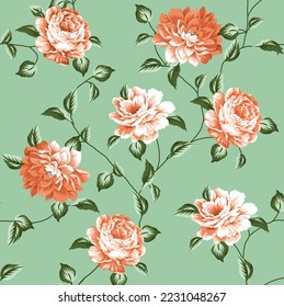 seamless vector flower Pattern on green background stock