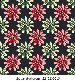 seamless vector flower Pattern on black background