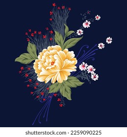 seamless vector flower pattern on navy background