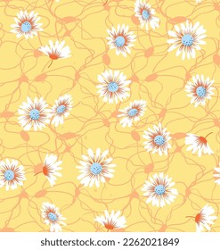 seamless vector flower pattern on yellow background