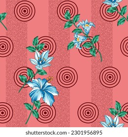 seamless vector flower pattern on red background