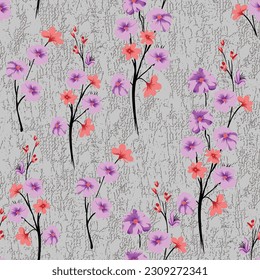 seamless vector  flower pattern on grey background