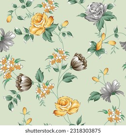 seamless vector flower pattern on green background