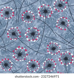 seamless vector flower pattern on grey background