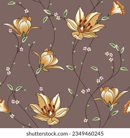 seamless vector flower pattern on brown background