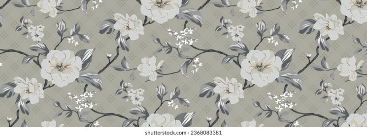 seamless vector flower Pattern on grey background