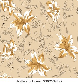 seamless vector flower pattern on brown background vector stock