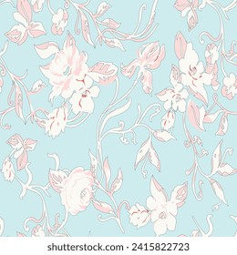 seamless vector flower pattern on blue background