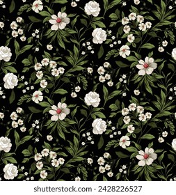 seamless vector flower pattern on black background