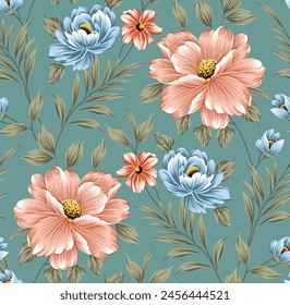 seamless vector flower pattern on green