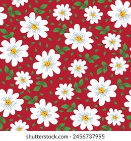 seamless vector flower pattern on red background