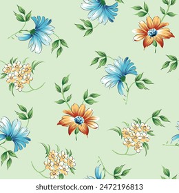 seamless vector flower pattern on green background