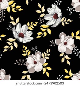 seamless vector flower pattern on black background