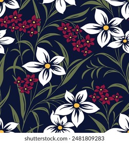 seamless vector flower pattern on navy