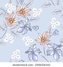 seamless vector flower pattern on blue vector stock