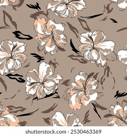 seamless vector flower pattern on brown background