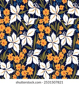 seamless vector flower pattern on navy background