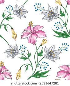 seamless vector flower pattern on white