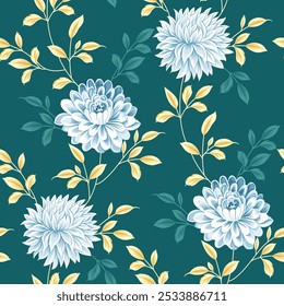 seamless vector flower pattern on green background