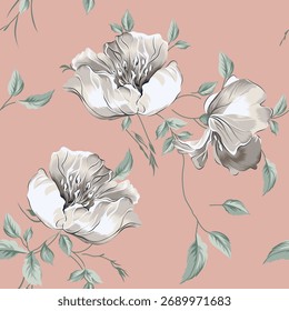 seamless vector flower pattern on red background