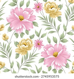 seamless vector flower pattern on white background