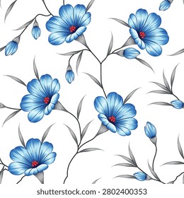 seamless vector flower pattern on white background