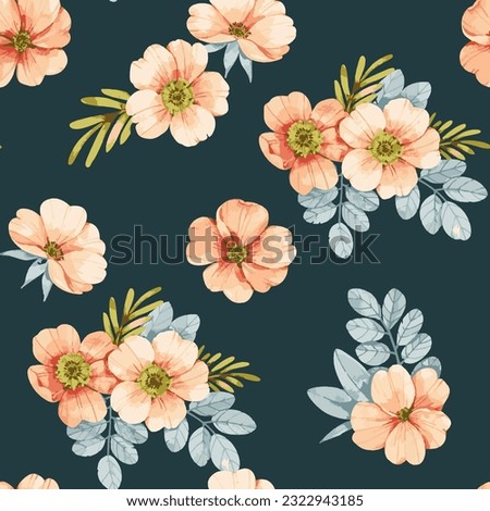 seamless vector flower Pattern on grey background