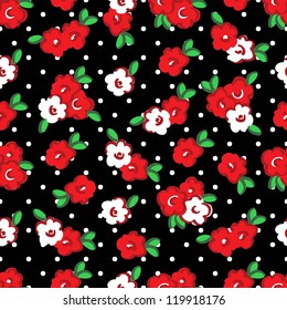 Seamless Vector flower pattern with polkadots.