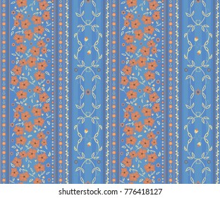 seamless vector flower  pattern with vertical stripes on a dark blue background