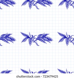 Seamless vector flower peony rose pattern with sketch flowers and leafs. Hand drawn image