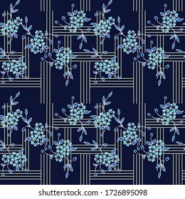 seamless vector flower with stripe design pattern on navy background