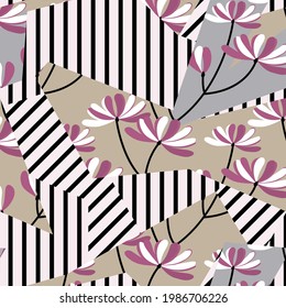 seamless vector flower with stripe design pattern on white background