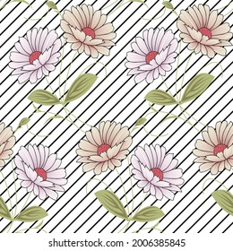 nahtlose Vektorblume mit Streifen-Design-Muster auf Hintergrund