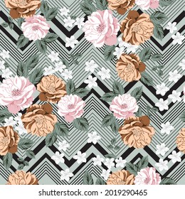 seamless vector flower with stripe design pattern on background