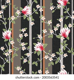 seamless vector flower with stripe and texture design pattern on background