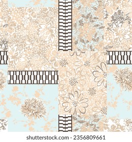 seamless vector flowers leaves bandanna pattern on background