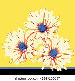 seamless vector flowers pattern and border pattern on yellow background