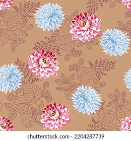 seamless vector flowers pattern and floral pattern on brown background