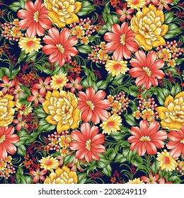 seamless vector flowers pattern and floral pattern on navy background