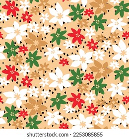 seamless vector  flowers pattern and floral pattern on brown background