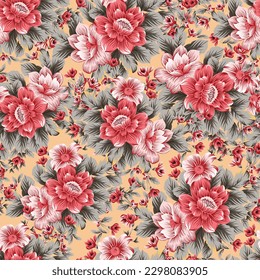 seamless vector flowers pattern and floral pattern on brown background