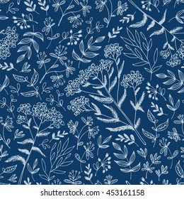 Seamless vector flowers pattern, hand drawn floral texture