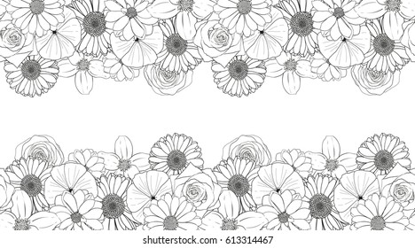 Seamless vector flowers pattern isolated on white background. Flower isolated against white.