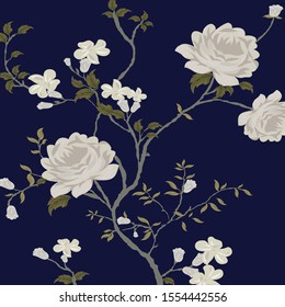seamless vector flowers pattern on navy     background